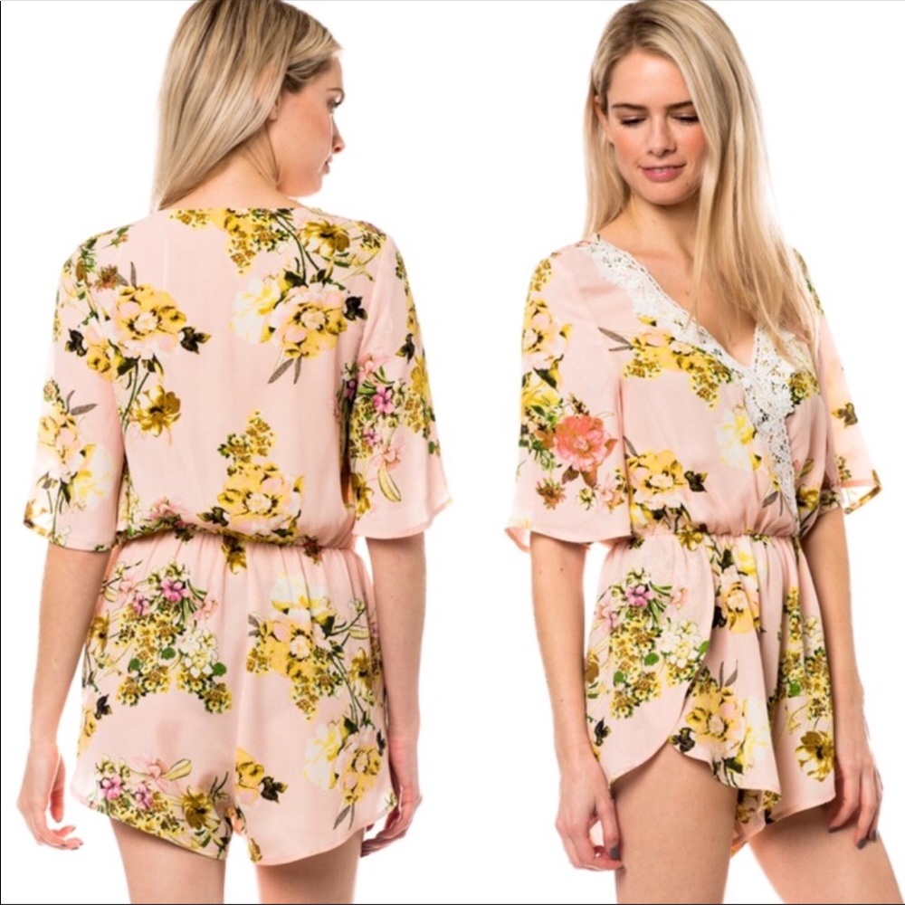 Beautiful Pink/Floral Lace Romper